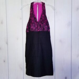 Trixxi Women Pink Black Lace‎ Sequin Tiered Halter Cocktail Dress 11 HOCO Prom